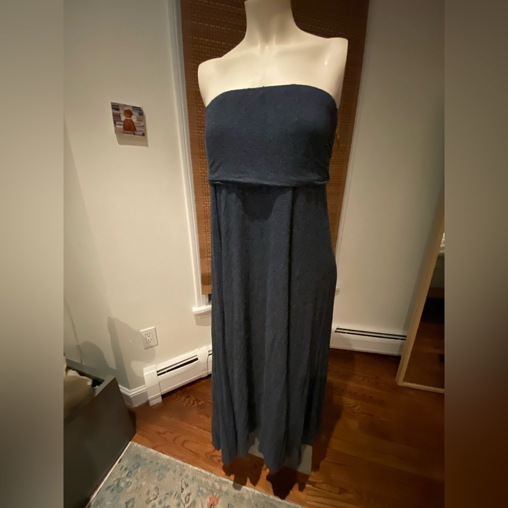 Blue Strapless Jersey Maxi Dress